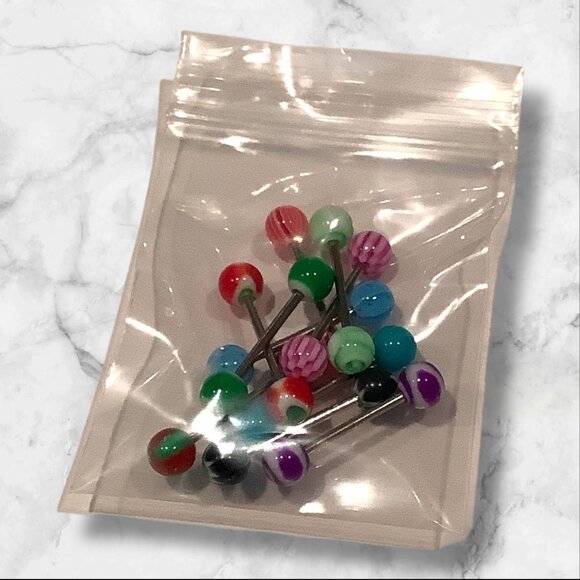 Assorted Colorful Acrylic Tongue & Nipple Barbell Piercing Jewelry Set 14g 10 pc - Picture 3 of 8